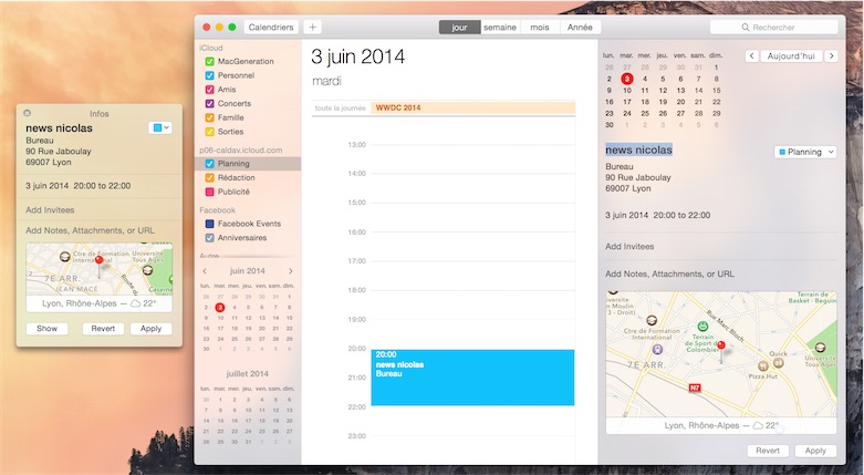 Le calendrier de la première bêta d’OS X Yosemite, tout en translucidité.