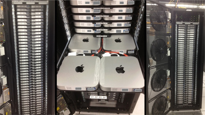 Des racks de 160 Mac mini server. Image Steve's Blog.