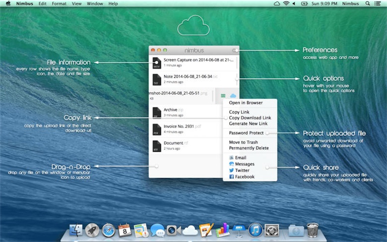 Le client Nimbus sur Mac.