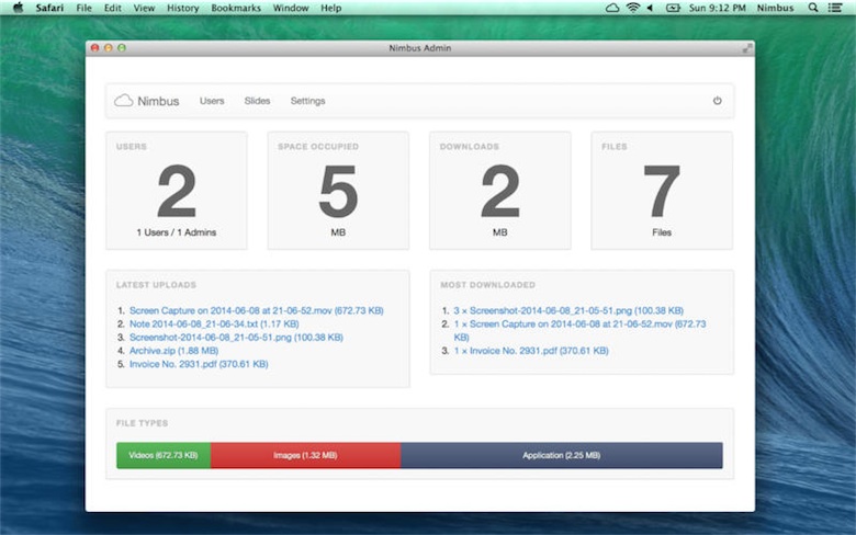 L'interface de gestion du serveur dans le navigateur.