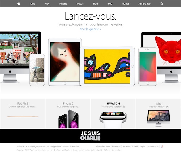 La page d’accueil du site français d’Apple, le 8 janvier 2015.