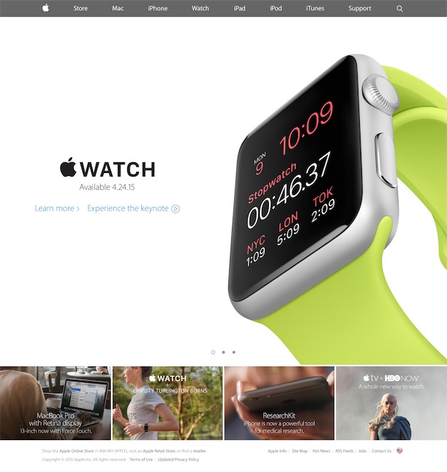 La présentation de l’Apple Watch, au soir du 9 mars 2015, a été l’occasion d’utiliser pour la première fois de l’année un système de carrousel.