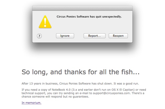 Le site officiel se contente de ce message pour annoncer la fin de l’entreprise et de son logiciel.