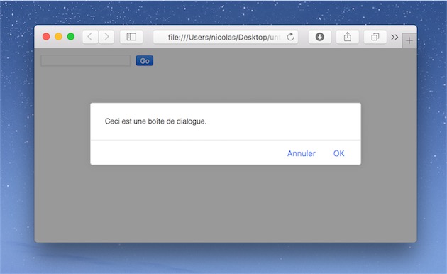 La boîte de dialogue bloque non plus le navigateur, mais la page. On ne peut plus interagir avec le site, mais on peut changer d’onglet sans problème. 