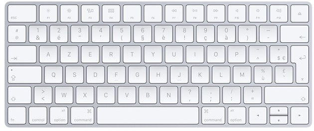 Le clavier AZERTY d’Apple, avec une disposition légèrement différente pour ses touches.