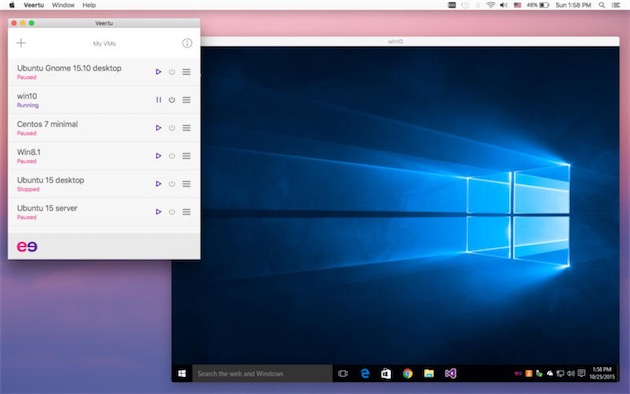 Veertu en action, ici avec Windows 10