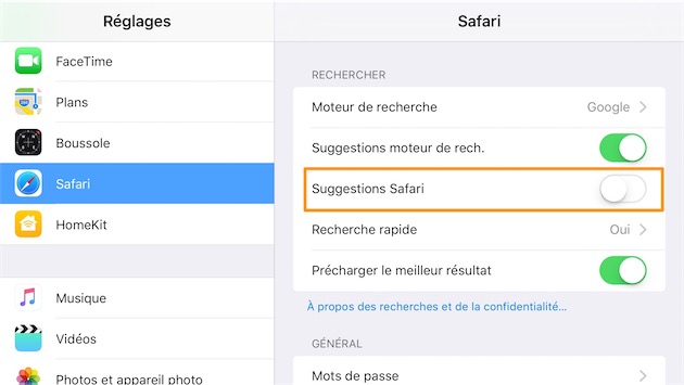 L’option correspondante sur iOS