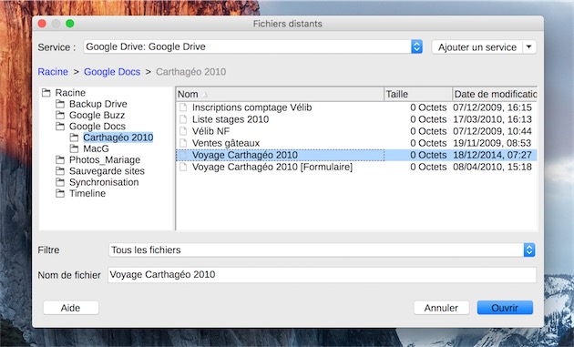Consultation des fichiers stockés sur Google Drive, directement dans LibreOffice.