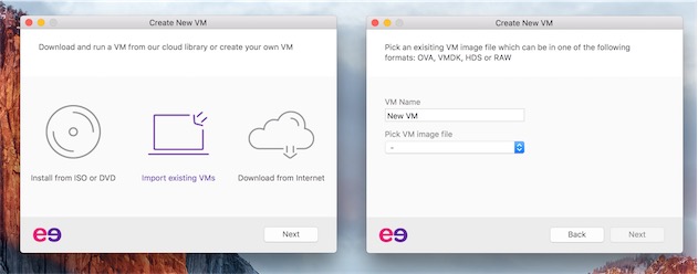 Veertu peut désormais créer une machine virtuelle à partir d’un ISO ou DVD, d’une distribution Linux téléchargée depuis les serveurs de l’éditeur ou à partir d’une machine existante. — Cliquer pour agrandir