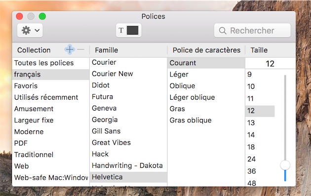 La palette standard d’OS X permet de choisir une toute autre police pour une note. Malheureusement, le réglage n’est pas conservé.