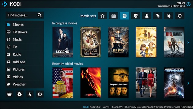 La nouvelle interface de Kodi, ici pour les films sur une interface traditionnelle. — Cliquer pour agrandir