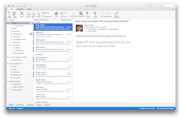 Microsoft met à jour Outlook, en attendant Office en 2015 [prise en main] |  MacGeneration