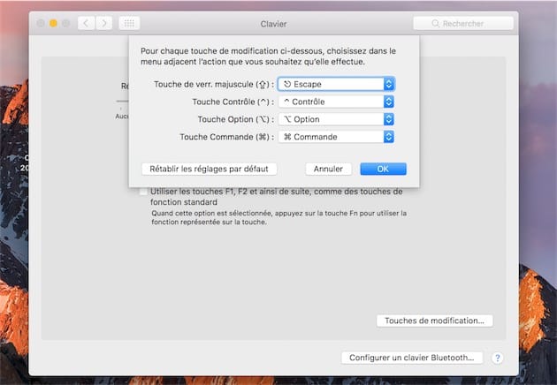 macOS Sierra est prêt pour remplacer la touche esc par une autre touche physique. Cliquer pour agrandir
