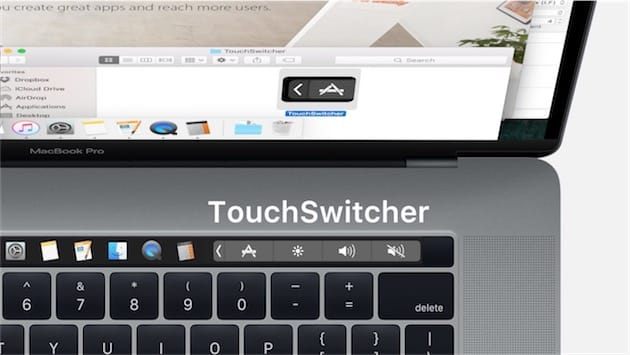 L’icône à gauche du Control Strip affiche les icônes de toutes les apps actuellement ouvertes dans la Touch Bar.