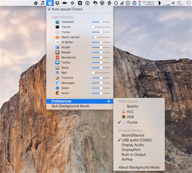 Background Music se place dans la barre des menus d’OS X.