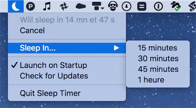 L’interface de Sleep Timer se résume à ce menu.