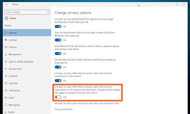 Cette option permet d’activer Handoff dans la dernière build de Windows 10. — Cliquer pour agrandir