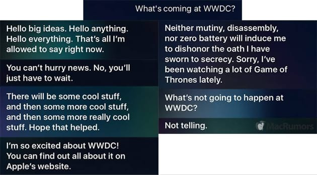 MacRumors a compilé les différentes réponses de l'assistant d'Apple quand on l'interroge au sujet de la WWDC