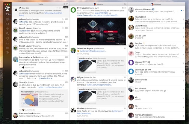 Tweetbot en action, ici sur Mac avec trois colonnes. — Cliquer pour agrandir
