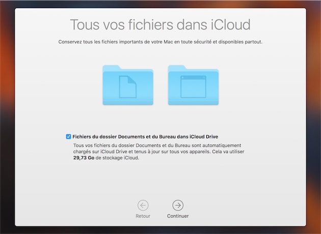 Lors de l’installation de macOS Sierra, vous pourrez activer la synchronisation des documents et du bureau avec iCloud. Le système affichera alors la taille nécessaire dans le nuage.