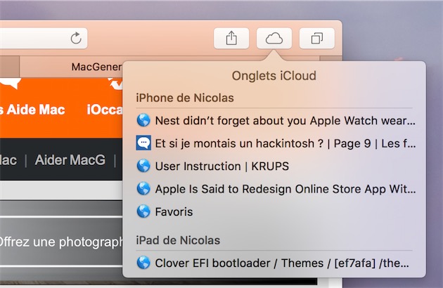 Et voilà ! Les onglets iCloud à nouveau dans Safari.