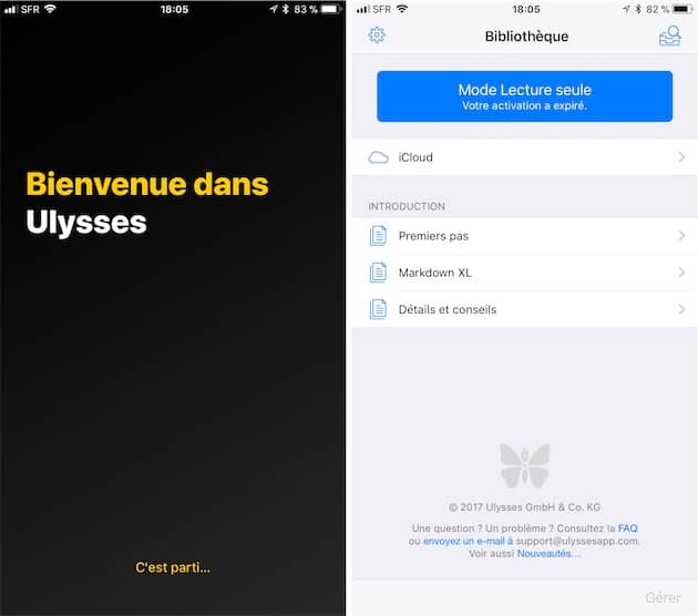 Ulysses sur iOS : si vous ne prenez pas d’abonnement, l’app passe en lecture seule. Cliquer pour agrandir