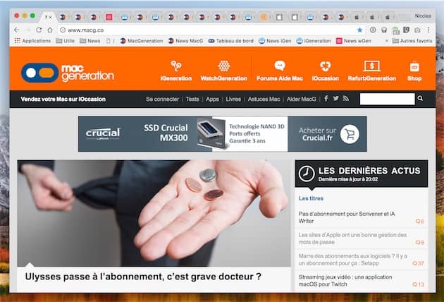 Chrome affiche les favicons pour représenter chaque site, ce qui permet de garder tous les onglets ouverts sur une seule liste qui reste encore lisible. Cliquer pour agrandir