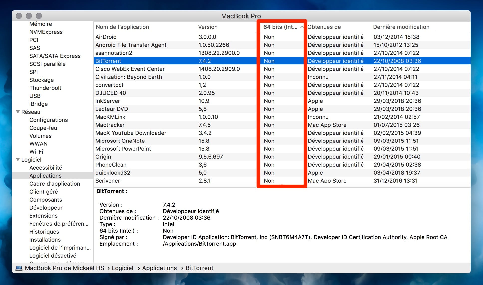 Sous macOS, les logiciels 32 bits sentent de plus en plus fort le sapin